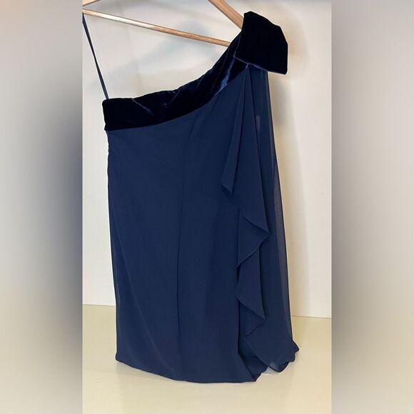 NWT-Lauren Ralph Lauren-Chiffon One-Shoulder Dress- Sz 6 Navy - Picture 4 of 5